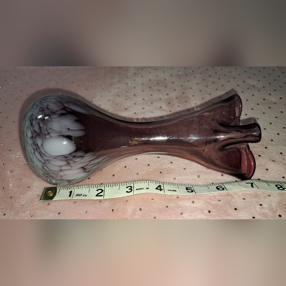 Vintage Mid Century Modern Hand Blown Glass Vase Purple  White Swirl Small - Picture 11 of 13